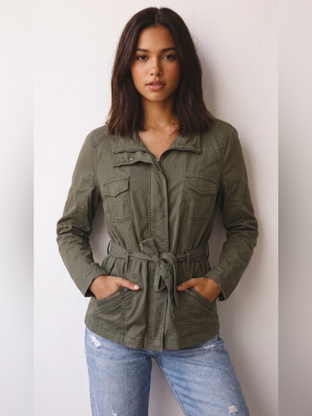 Sonoma Olive Tie-Waist Utility Jacket